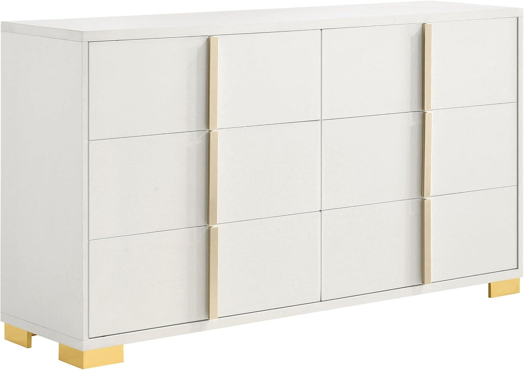 Coaster Home Furnishings Marceline Contemporary 5-Piece Bedroom Set Eastern King Size LED Panel Bed Frame 51-inch Headboard White 222931KE-S5