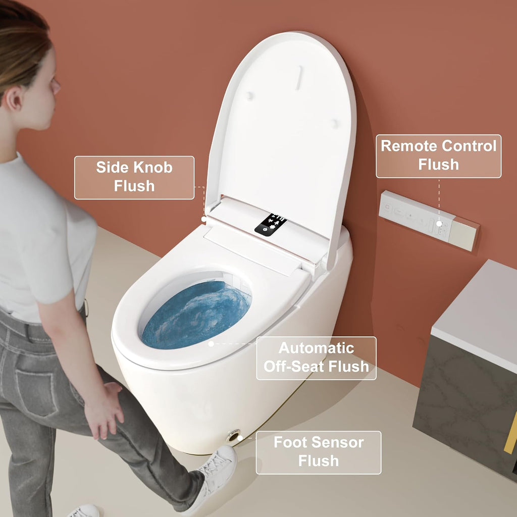Smart Toilet - Auto Open/Close, One Piece Elongated Design, LED Display Comfort Height Toilet, Foot Sensor Flush, Auto Flush System, Heated Seat, Night Light for Modern Bathroom