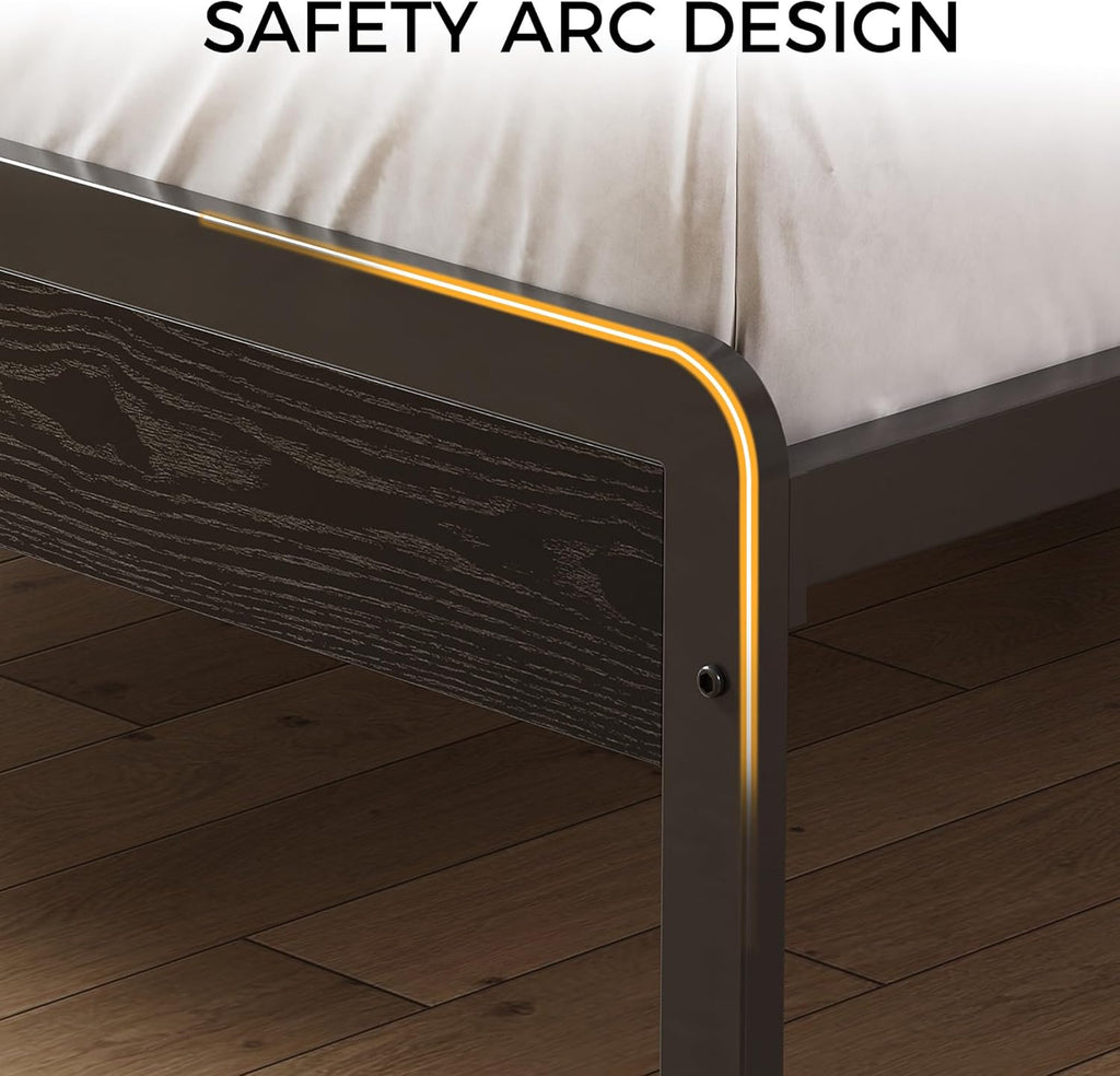 LIKIMIO California King Bed Frame with Headboard, Dark Wood Camas California King with Strong Supports, Sturdy, Noise-Free, No Box Spring Needed, Black