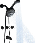 LIWEIKE 3 Handle Tub Shower Faucet, Matte Black Three Handles and Tub Spout Faucet Set Black Shower Faucet 3 Knob Brass Rough-in Valve
