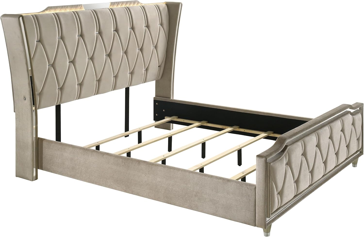 Coaster Home Furnishings-Lorient - Wood - 5-Piece Bedroom Set with LED Wingback Bed, USB Port, Traditional Style and Tufted Crown Details - Bedroom - California King Size - Ivory & Camel - 222661KW-S5