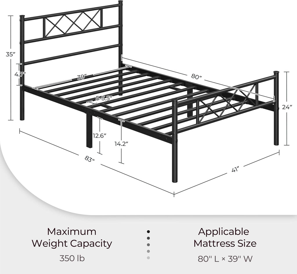 Yaheetech 2PCS Twin XL Metal Bed Frame Platform Bed Set of 2 Mattress Foundation with Headboard and Footboard Metal Bed with Under-Bed Storage and Metal Slat Support Black