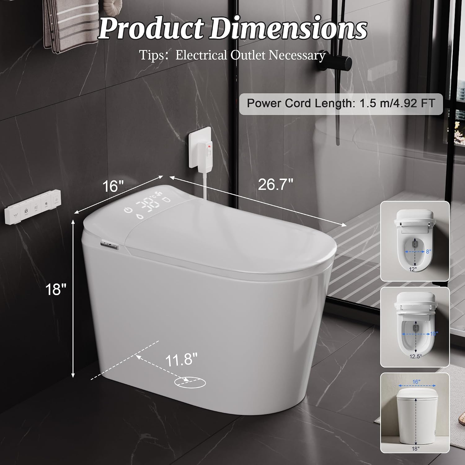 Luxury Smart Bidet Toilet with Tank, Foam Shield, Dual Auto Flush/Lid&Seat, Foot Sensor, UV-C light, Electric Modern One Piece Toilets for Bathroom with Siphon Dual Flush 0.8/1.2 GPF