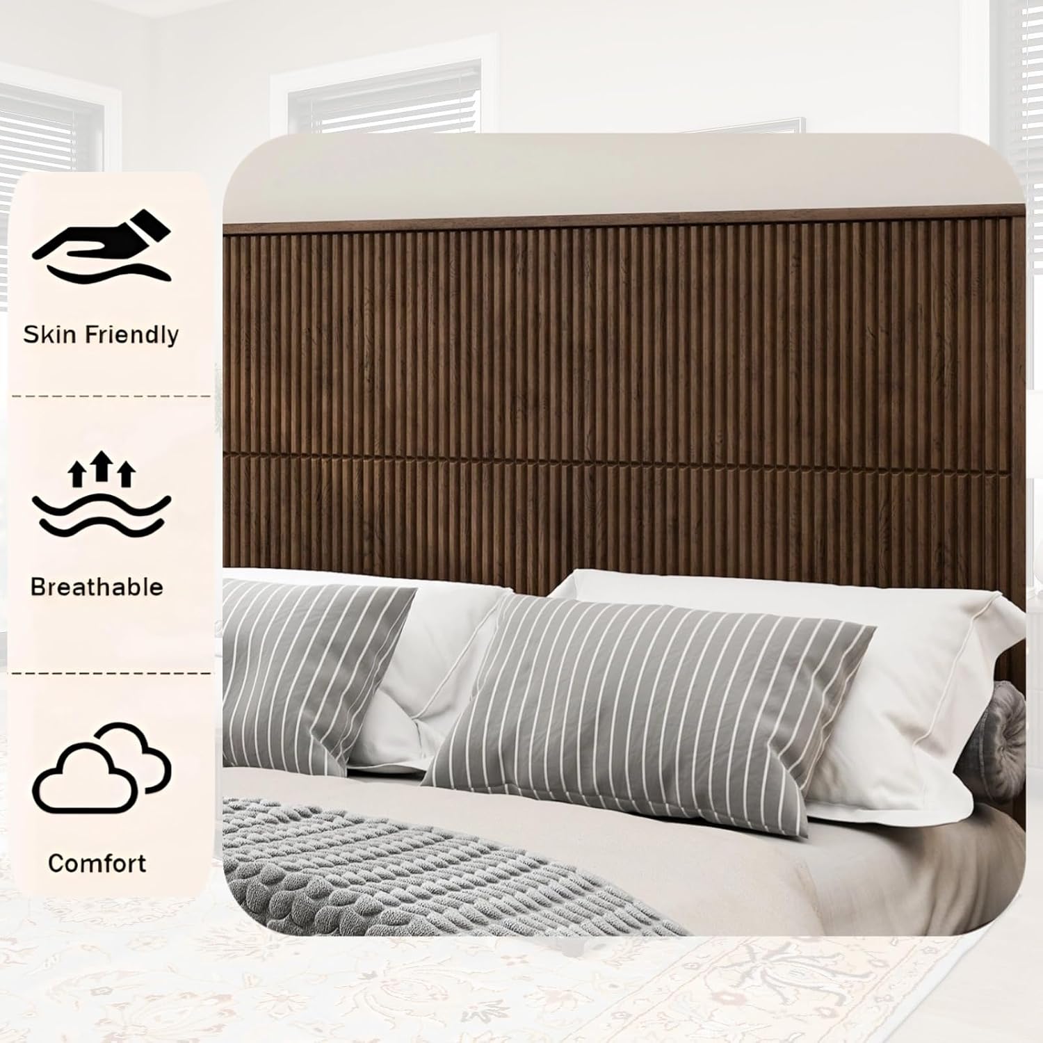 Solid Wood Queen Platform Bed Frame with Headboard, Tall Walnut Finish, No Box Spring Needed, Durable Slat Support for Memory Foam Mattresses, Elegant Design (Walnut, Queen)