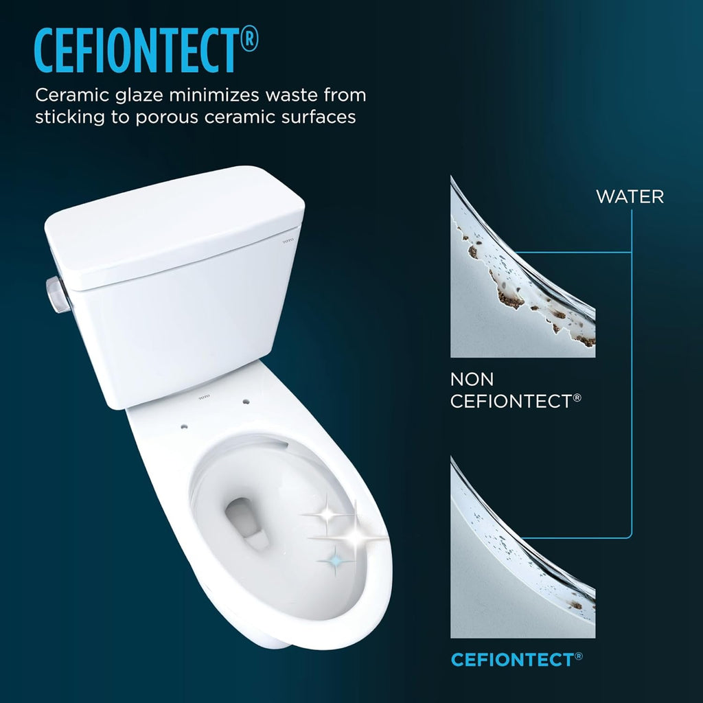 TOTO Drake Two-Piece Elongated 1.28 GPF Universal Height TORNADO FLUSH Toilet with CEFIONTECT and SoftClose Seat, WASHLET+ Ready, Cotton White - MS776124CEFG#01
