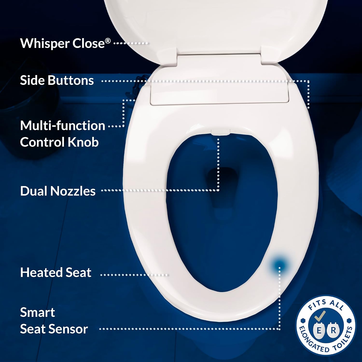 Bio Bidet Bliss BB500 Heated Electric Bidet Seat with Warm Water Wash, Night Light, Low Profile Design, Elongated
