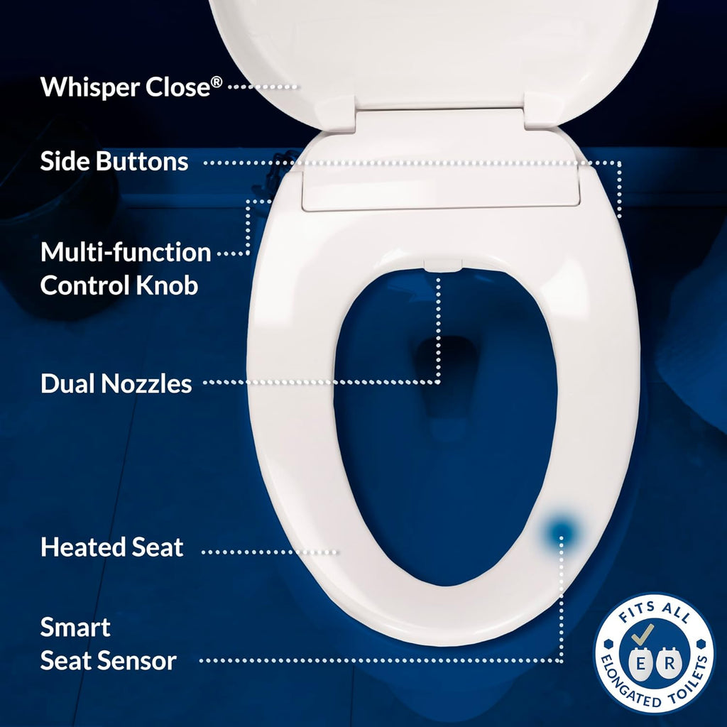 Bio Bidet Bliss BB550 Heated Bidet Seat with Warm Water Wash & Air Dryer, Night Light, Low Profile Design, Elongated
