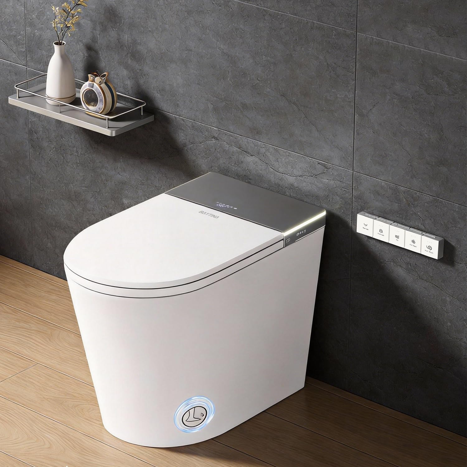 Smart Toilet with Bidet Build in, Heated Seat, Dryer, Night Light, Dual Auto Flush, Foot Sensor, Modern Elongated One-Piece Toilet for Bathrooms