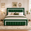 HOMBCK Full Bed Frame with Diamond Headboard and Footboard, Velvet Upholstered Bed with Wooden Slats Support, No Box Spring Needed, Easy Assembly, Green