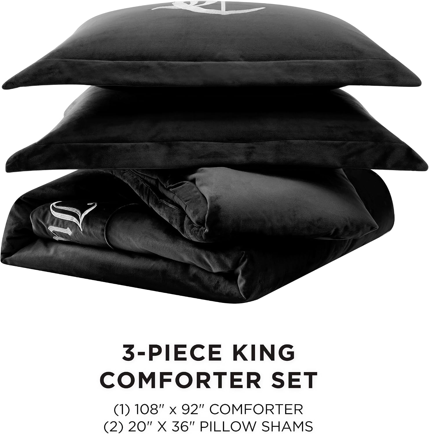 Juicy Couture - Comforter Set - Gothic Design Bedding - King - 3 Piece Set Includes (1) 108' x 92' Comforter and (2) 20' x 36' Shams - Wrinkle Resistant - Premium Bedroom Decor - Black