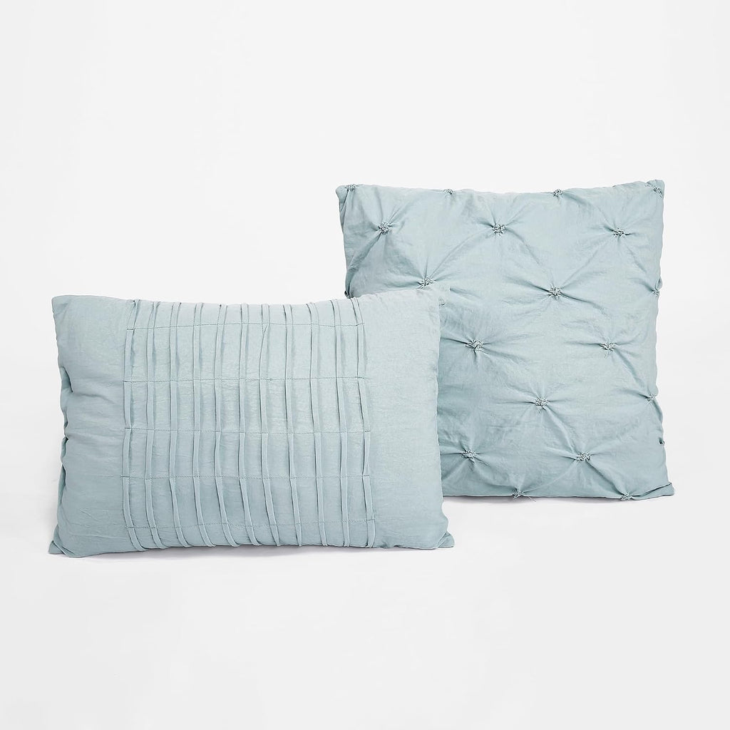 Lush Decor Ravello Pintuck Comforter Set - Luxe 5 Piece Textured Bedding Set - Traditional Glam & Farmhouse Inspired Bedroom Decor - King, Blue
