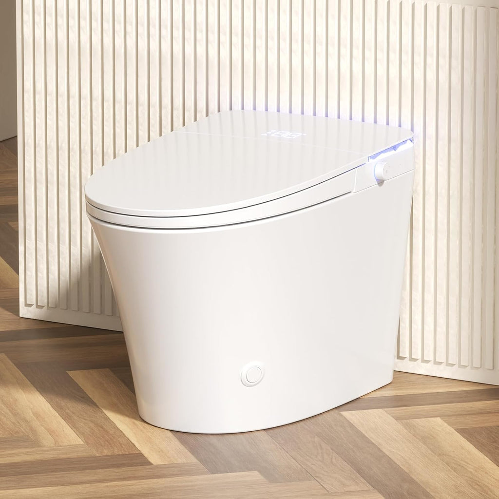 Smart Toilet with Bidet Bulit in, Auto Open/Close Lid, ADA Comfort Height Heated Seat, Dryer, Night Light, Foam Shield, Dual Auto Flush, Foot Sensor, Modern Elongated One-Piece Toilet