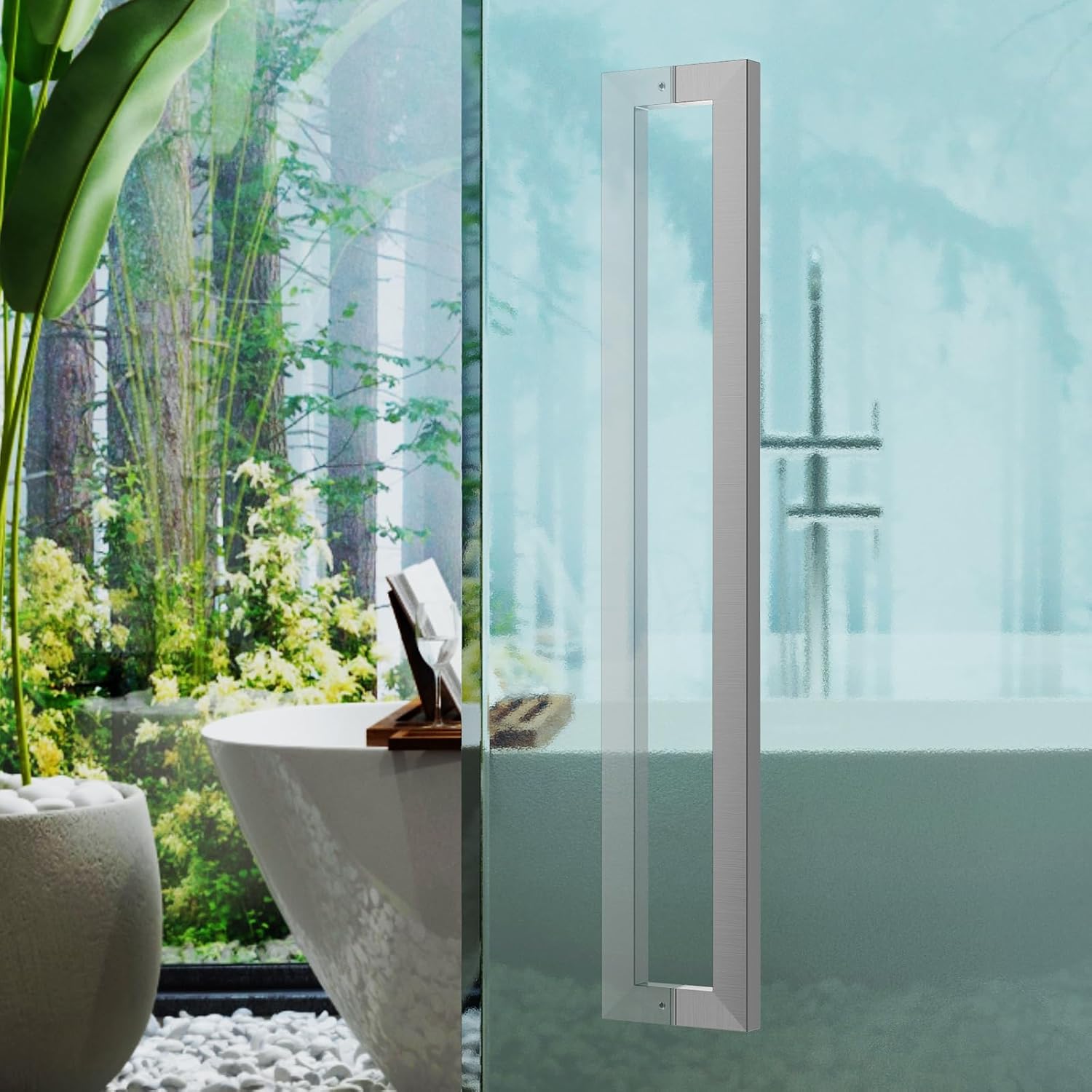Ranbo Squared-Shaped/Rectangle 71' Large Push Pull Door Handle, Back to Back,1762mm (69 3/8 inch), 1.2 mm 304 Stainless Steel, for Barn Front Wood Shower Commercial Entrance Door,Brushed Nickel