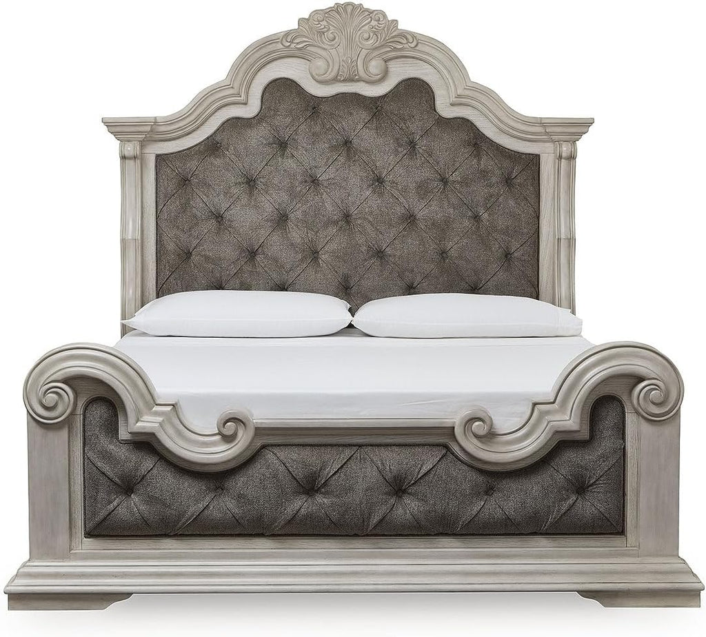 Signature Design by Ashley Andonhall Traditional Upholstered Panel Bed with Tufted Design, Foundation or Box Spring Needed, King, Beige