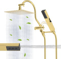 Hibbent All Metal cUPC Certified Shower Head, 10'' High Pressure Rainfall Shower Head Combo, Handheld Shower Wand, 12'' Adjustable Extension Arm, 4-Spray, 71'' Hose, Shower Holder, Brushed Gold