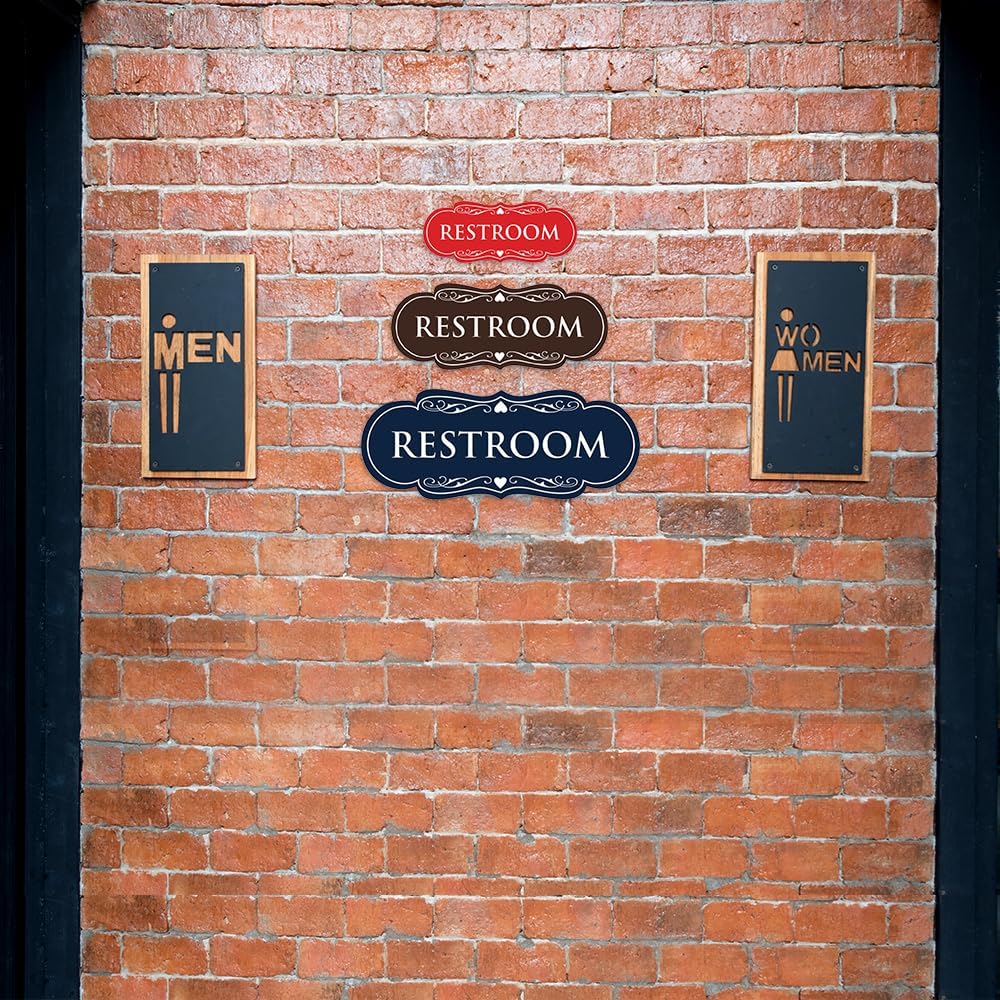 All Quality Designer Restroom Wall or Door Sign - Bathroom Signage | Durable Plastic and Easy Installation | (Multipacks)