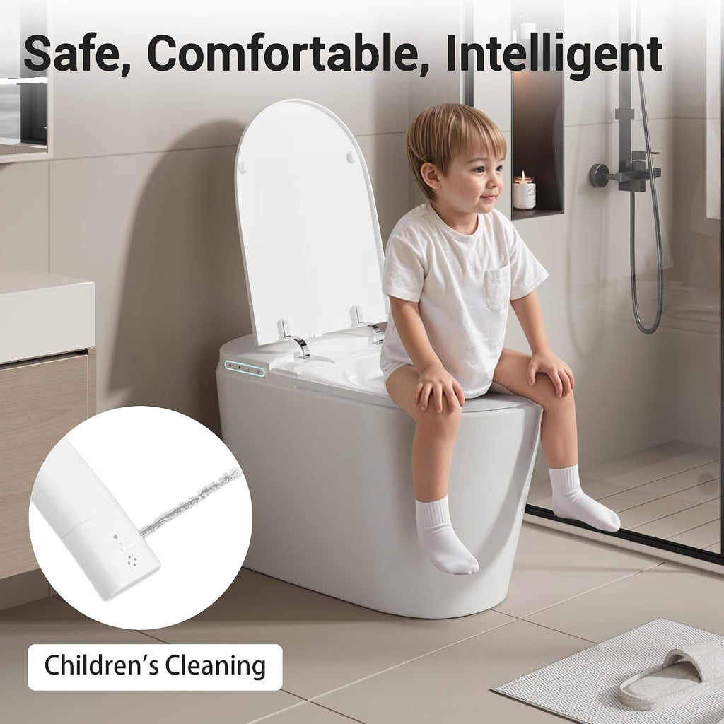 Smart Toilet with Bidet Built in, Electric Tankless Toilet for Bathroom with Heated Seat, Modern One Piece Toilets with Soft Close, Dryer, Foot Sensor, Auto Lid&Seat/Dual Auto Flush