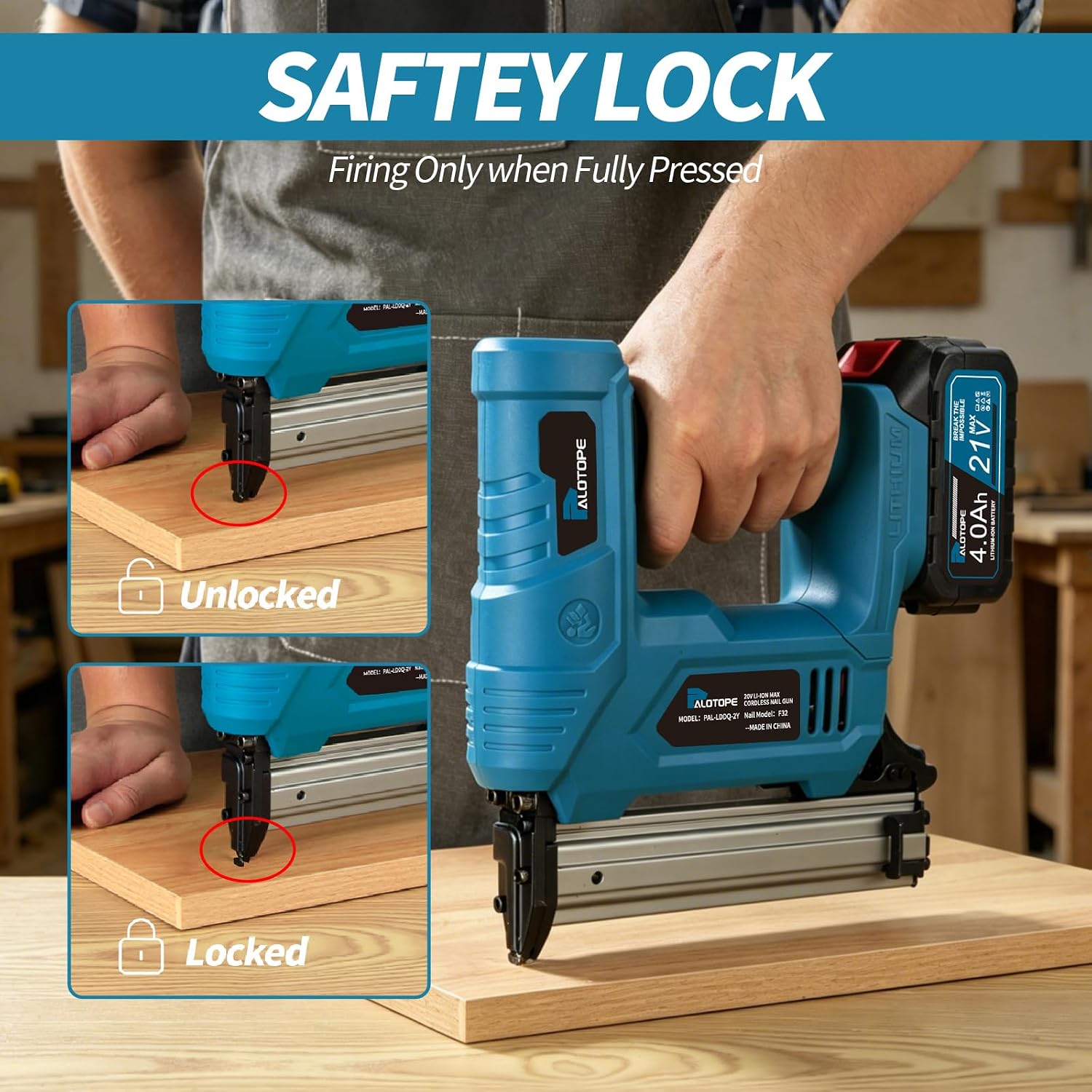 18 Gauge 21V Cordless Brad Nailer，Power Nailers with 2 x 4.0Ah Battery,Pistola De Clavos with 1200 Nails,2 Firing Modes,for Home Improvement,DIY, Woodworking