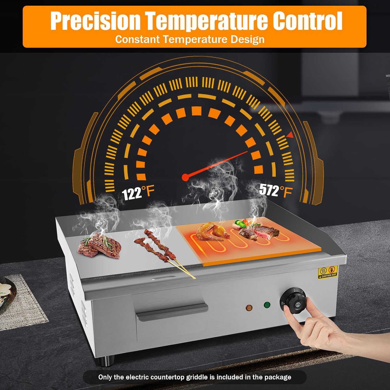 22' Commercial Electric Countertop Griddle, 3000W Electric Blackstone Griddle Flat Top Grill Hot Plate, 50-300°C Temperature Range Stainless Steel Restaurant Grill for Snack Stores, Canteens