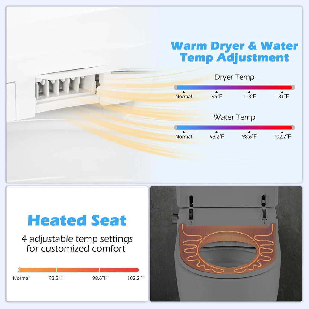 Giantex Smart Toilet with Bidet Built In, Heat, Dryer, Night Light, Auto Open/Close, Foot Sensor, 1.09 GPF Automatic/Blackout Flush, Remote/Side Knob Control, 1000 Gram MaP Flushing Score