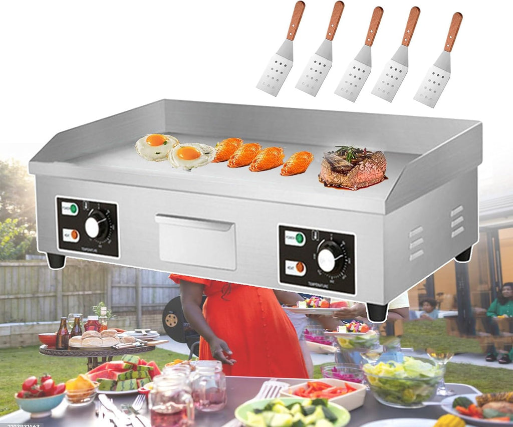 Commercial Electric Griddle & Countertop Flat Top Griddle & Stainless Steel Steak Bacon Fryer with Temperature Control Knob, 8mm Cooking Thick, 660 * 400mm/730 * 40，4400W