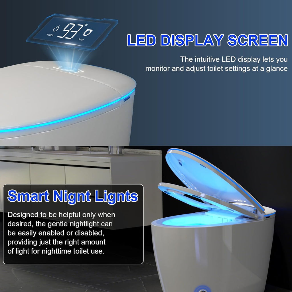 Smart Toilet with Bidet Built in, Bidet Toilet with Foam Shield, Auto Open/Close Lid & Dual Flush, Instant Warm Water & Dryer, Tankless One Piece Elongated Toilet, Foot Sensor, Night Light