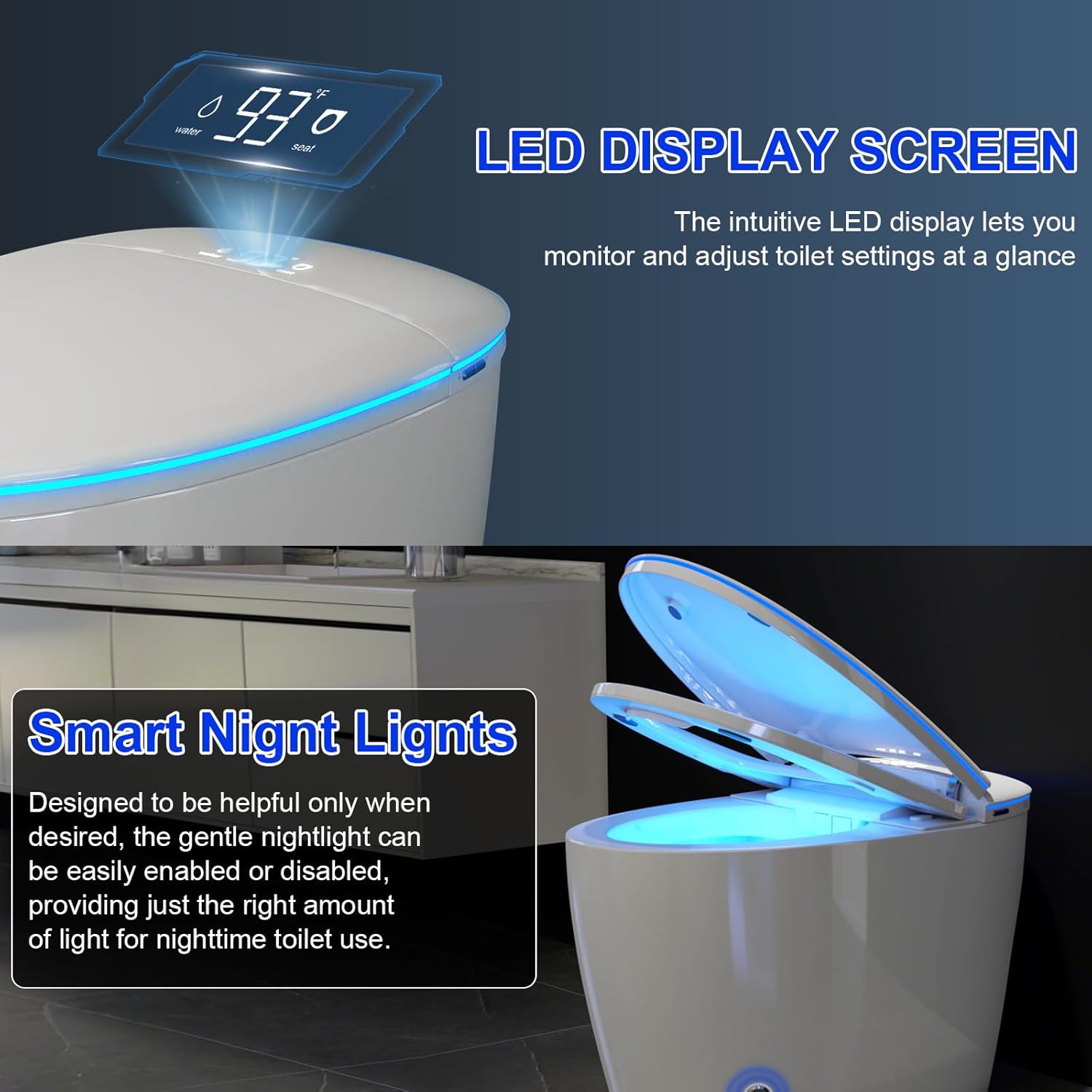 Smart Toilet with Bidet Built in, Bidet Toilet with Foam Shield, Auto Open/Close Lid & Dual Flush, Instant Warm Water & Dryer, Tankless One Piece Elongated Toilet, Foot Sensor, Night Light
