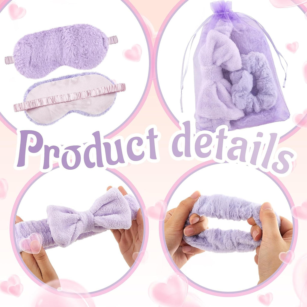 Fanfanwin 72 Pcs Sleepover Party Supplies for Girl Spa Slumber Birthday Favors Throw Blanket Pillow Eye Mask Headband Scrunchies (Solid Color,Purple)