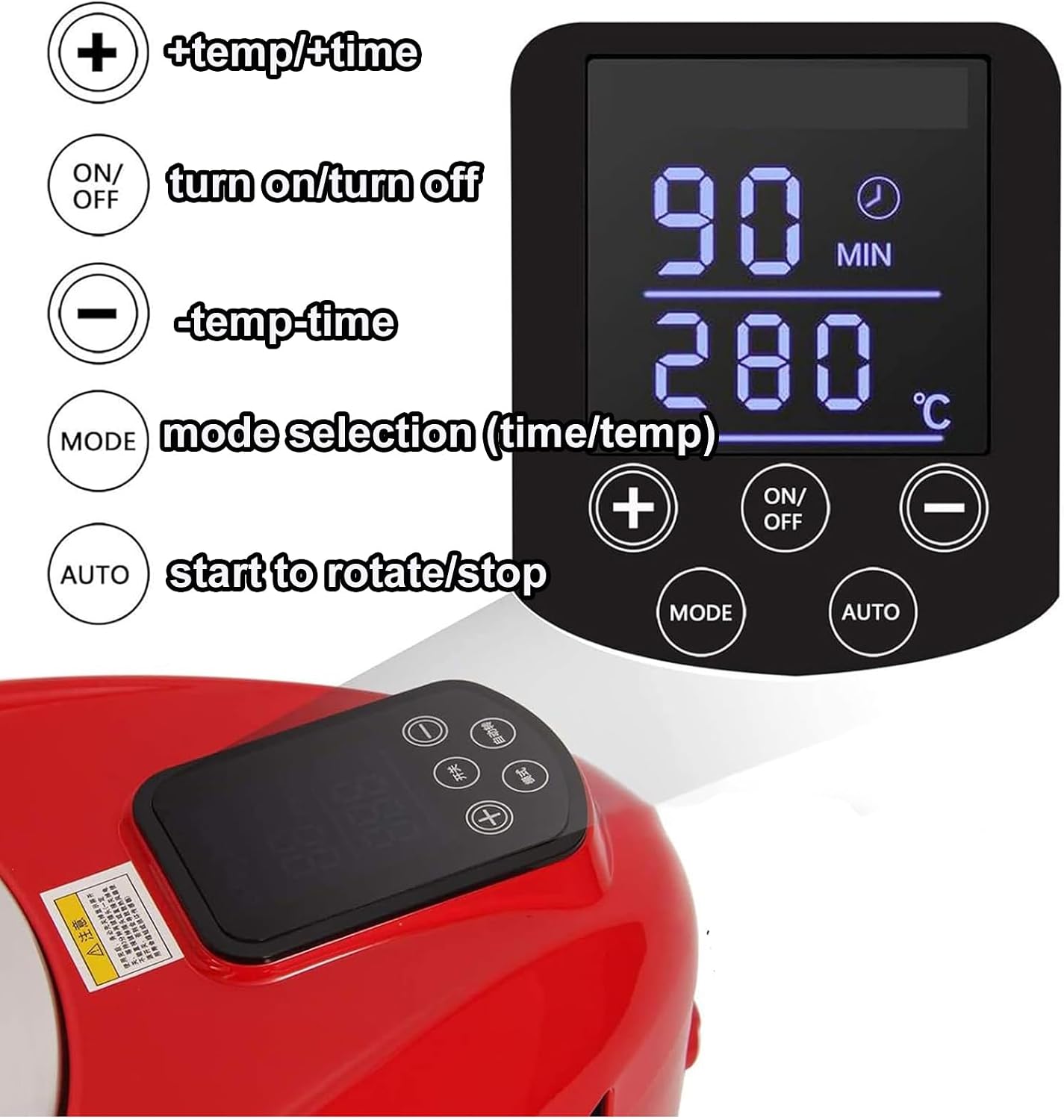 Electric Griddle with Removable Temperature Control，Electric Smokeless Indoor Grill Machine, 80-280°C Adjustable, 360° Automatic Rotation, Non-Stick, 1~80 Minutes, for Home, Dining Room
