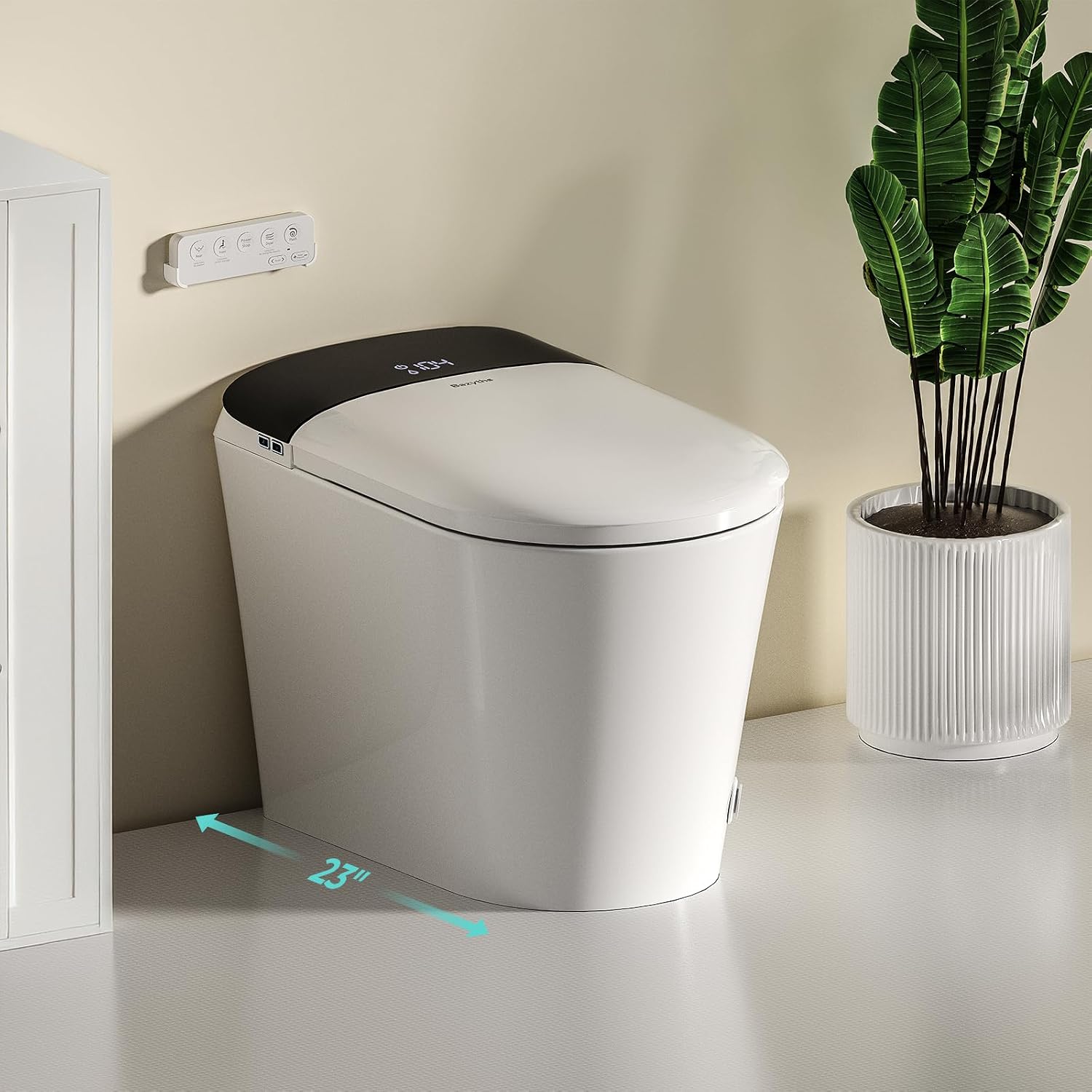 Smart Compact Toilet for Small Bathroom, 23' Depth Shallow Toilet with Foam Shield Auto Open/Close Lid, 12' Rough In, Built-in Tank, Heated Seat Foot Sensor Flush One-Piece (ZY695A Mini)