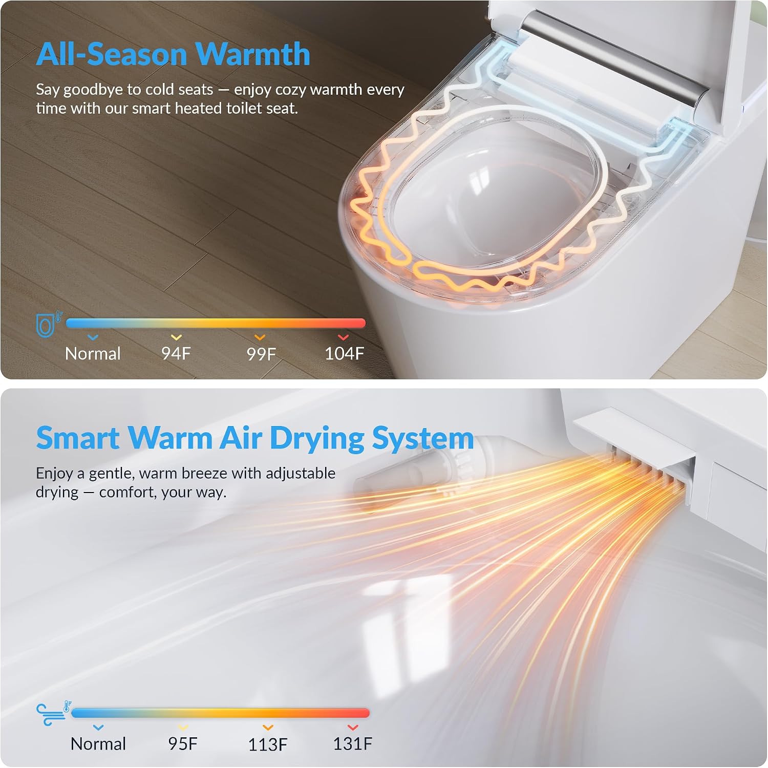 Smart Toilet with Bidet Built In, Heated Seat, Warm Water Wash & Dryer, Tankless Bidet Toilet with Foot Sensor & Night Light, Auto Open/Close Lid & Flush, Wireless Remote, 1.26GPF Water-Saving Design