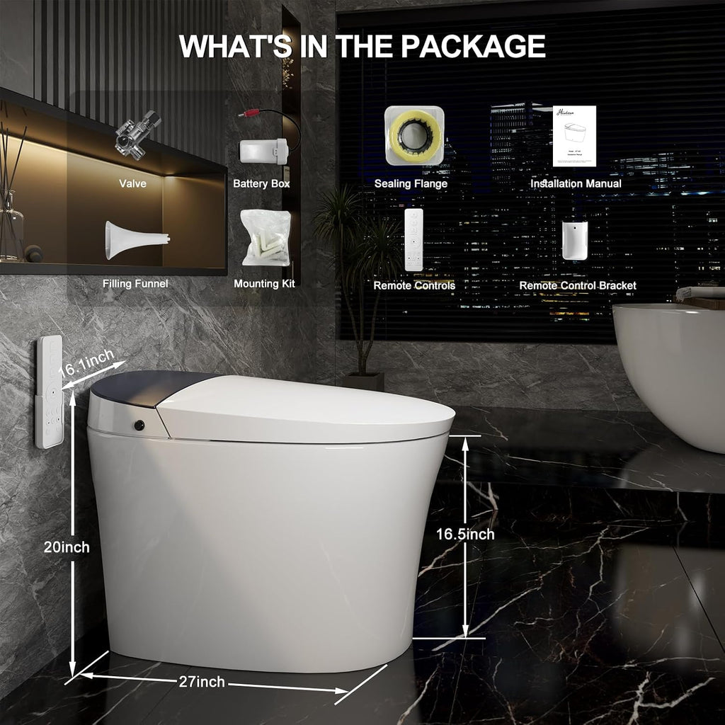HAWKROWN Smart Toilet with Bidet Built in, Heated Bidet, Auto Open/Close Lid, Foot Sensor Operation, Instant Warm Water