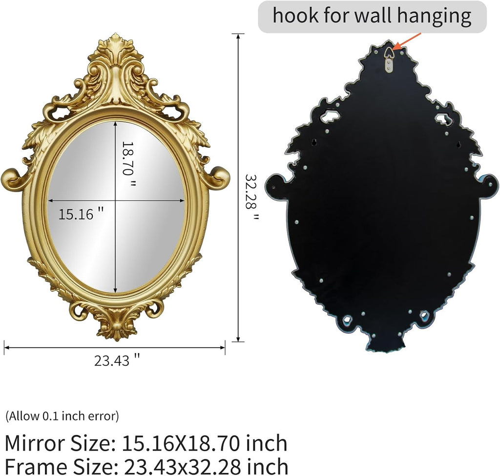 23X32 Inch Gold Vintage Oval Bathroom Mirror, Antique Oval Wall Mounted Vanity Mirror for Living Room Decor