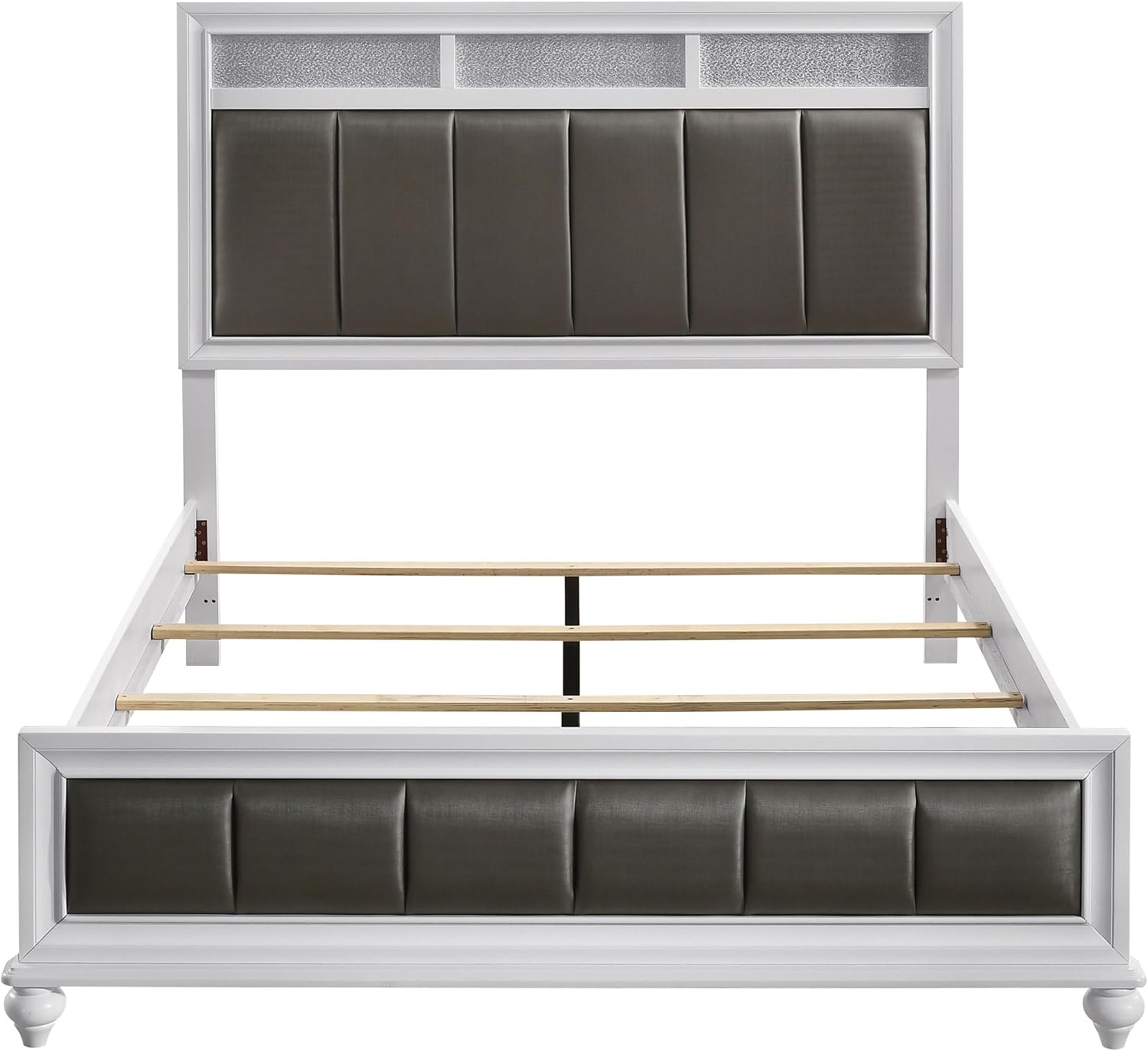 Coaster Home Furnishings Barzini Modern Classic 4-Piece Bedroom Set Leatherette Upholstered Queen Size Panel Bed Frame 56-inch Headboard White 205891Q-S4