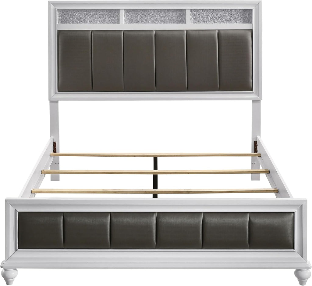 Coaster Home Furnishings Barzini Modern Classic 5-Piece Bedroom Set Leatherette Upholstered Queen Size Panel Bed Frame 56-inch Headboard White 205891Q-S5