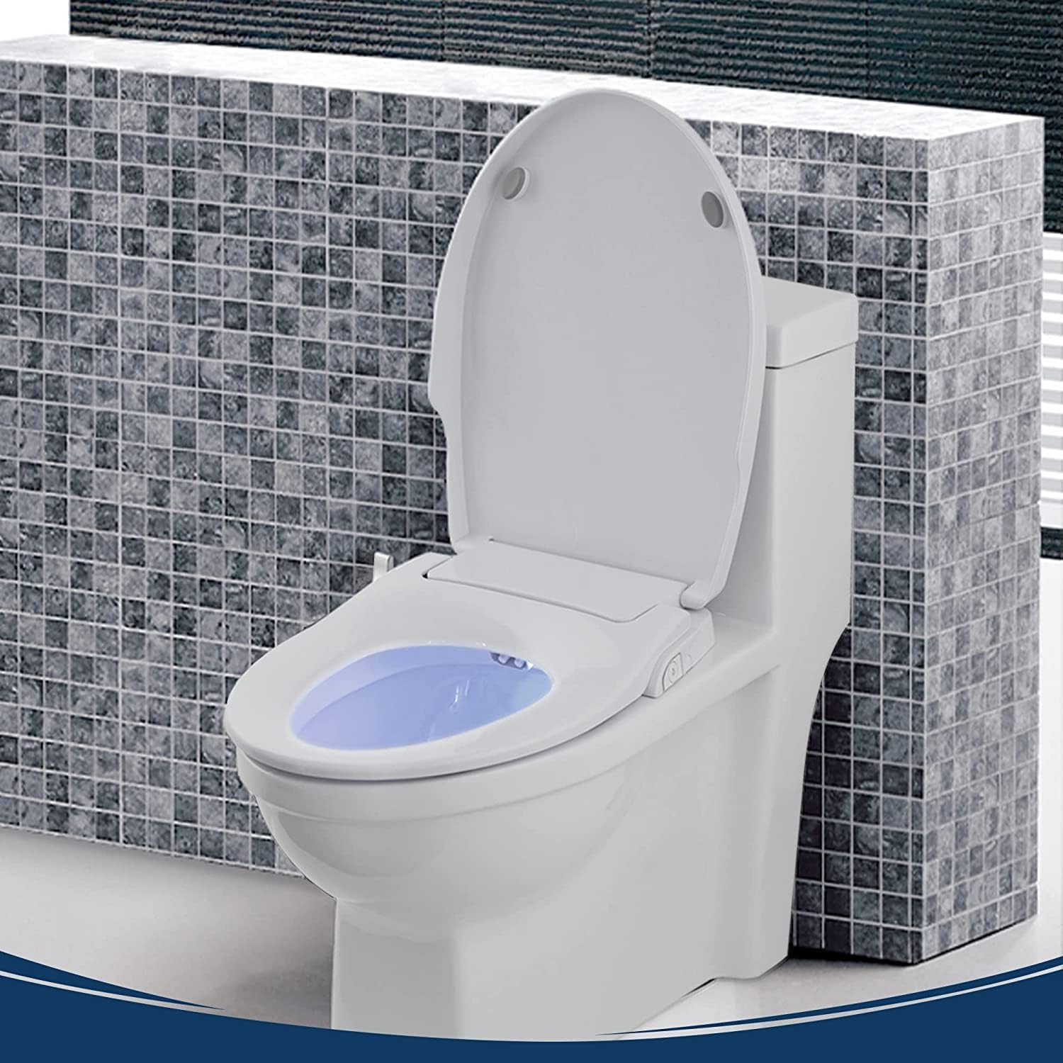 Bio Bidet Slim Zero Non Electric Bidet Toilet Seat Round, Low Profile Seat with Slow Close Lid, Battery Powered Night Light, Dual Nozzles, White