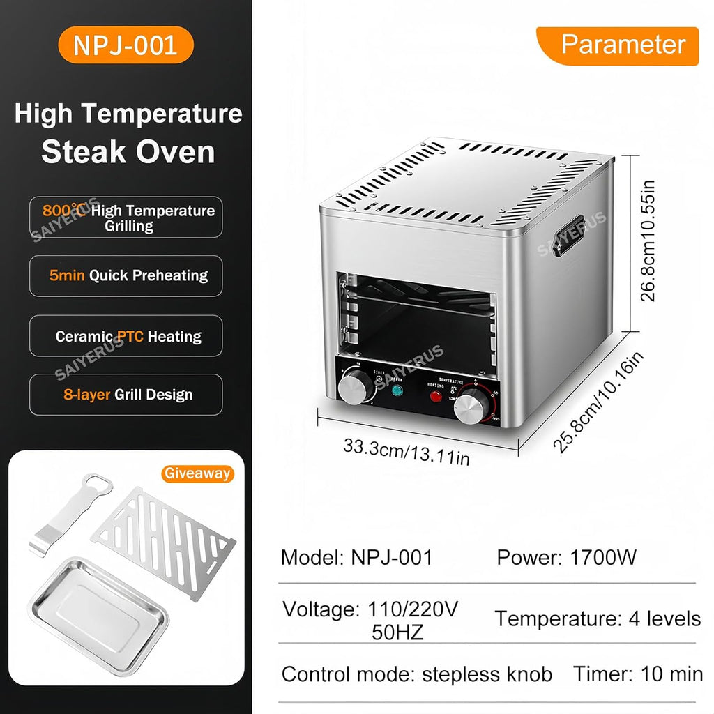 Electric Steak Grill, 1700W / 2300W Smokeless In-frared Electric Broiler, 1472°F Stainless Steel Steak Cooker with 4-Layer Grill, Electric In-frared Grill for BBQ, Toast, Grill, Indoor,A-220V