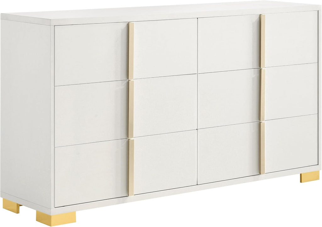 Coaster Home Furnishings Marceline Contemporary 4-Piece Bedroom Set Twin Size LED Panel Bed Frame 51-inch Headboard White 222931T-S4