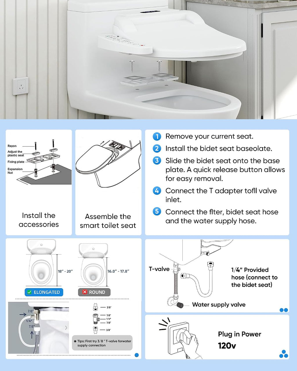 Upgrade Bidet Toilet Seat Elongated, Rear and Feminine Wash, Unlimited Warm Water, Heated Seat, Warm Air Drying, Soft Close Lid Upgraded Bidet Toilet