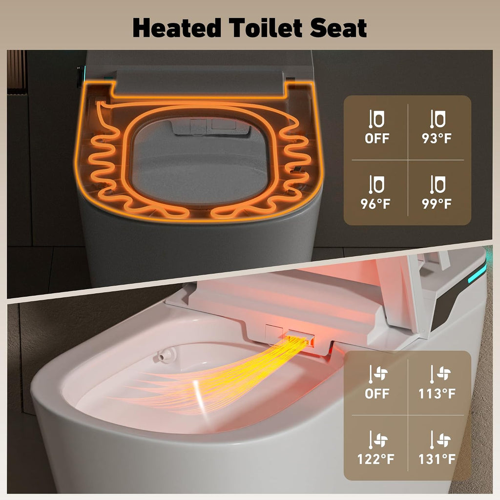 Smart Toilet with Bidet Built in by Onirap, ADA Comfort Height Toilet, Elongated Heated & Wider Seat Tank Built in with Powerful Flush, Auto Open/Close Lid, Warm Water Sprayer & Dryer, Night Light