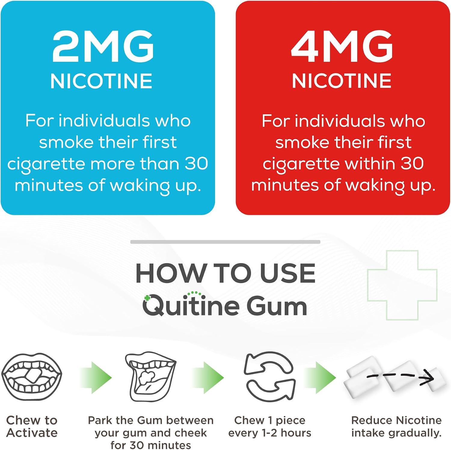 Quitine Nicotine Gum 2mg, Mint Flavor, Stop Smoking Aid – Affordable NRT to Relieve Cravings | Coated for Quick-Burst Flavor, 480 Count (Pack of 2), Traditional Gum to Support Your Quit Journey