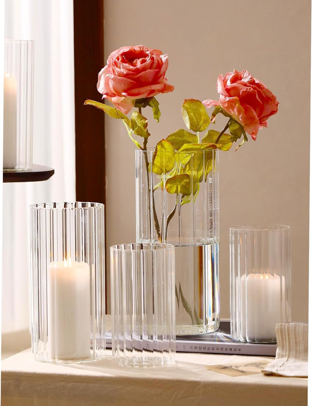 PHOSPHOR 24 Pcs Hurricane Candle Holders for Pillar Candle 6'', 8'', 10'' Tall Glass Cylinder Centerpieces Vases Floral
