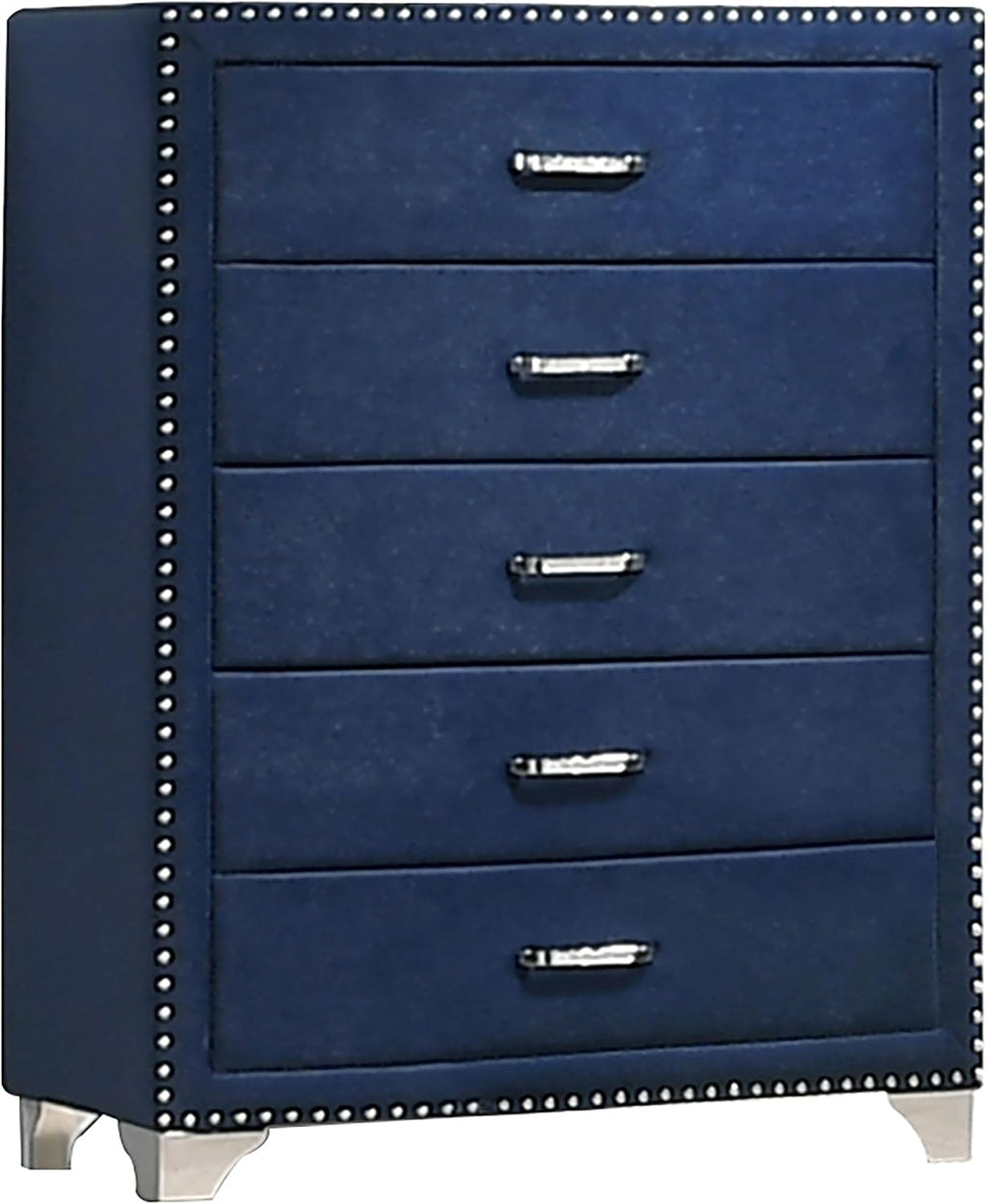 Coaster Home Furnishings Melody Modern Classic 5-Piece Bedroom Set Velvet Upholstered Eastern King Size Wingback Bed Frame 66-inch Headboard Pacific Blue 223371KE-S5