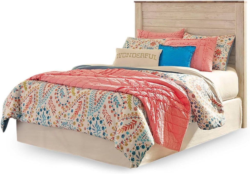 Signature Design by Ashley Willowton Cottage Farmhouse Sleigh Headboard ONLY, Full, Whitewash