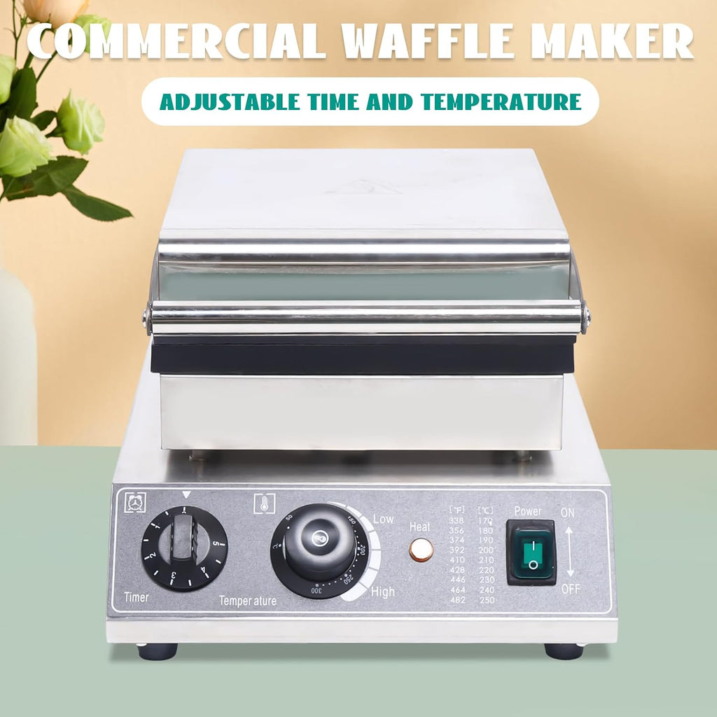 Waffle Making Machine, 110V 1500W Commercial Square Shaped Waffle Maker Electric Stainless Steel Rotatable Double-Head Heating Waffle Making for Tea Shops, Snack Bars (6 Grids 110V 1500W)