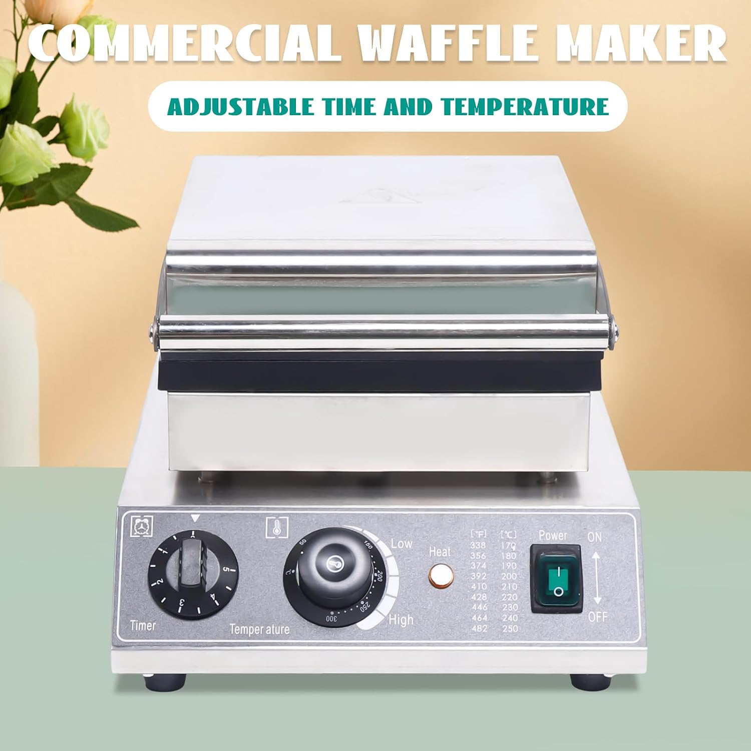 Waffle Making Machine, 110V 1500W Commercial Square Shaped Waffle Maker Electric Stainless Steel Rotatable Double-Head Heating Waffle Making for Tea Shops, Snack Bars (6 Grids 110V 1500W)