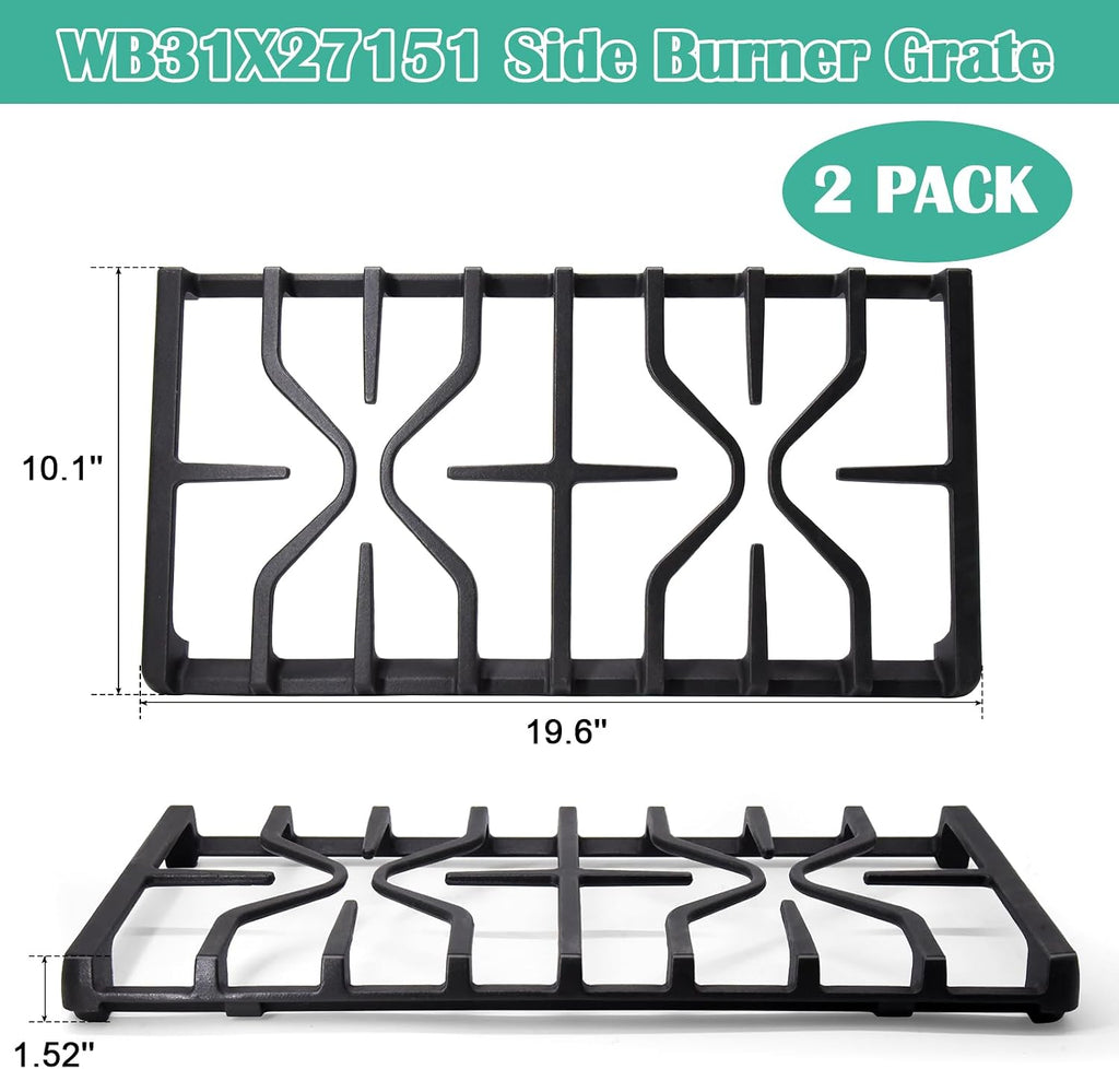 WB31X24738 Cast Iron Griddle & WB31X27151 Stove Grates Replacement for GE Gas Stove JGBS66REKSS, JGB700SEJ4SS, JGSS66SEL1SS, JGSS66SEL3SS, Griddle Plate Side Burner Grate Cooktop for GE Range Parts.