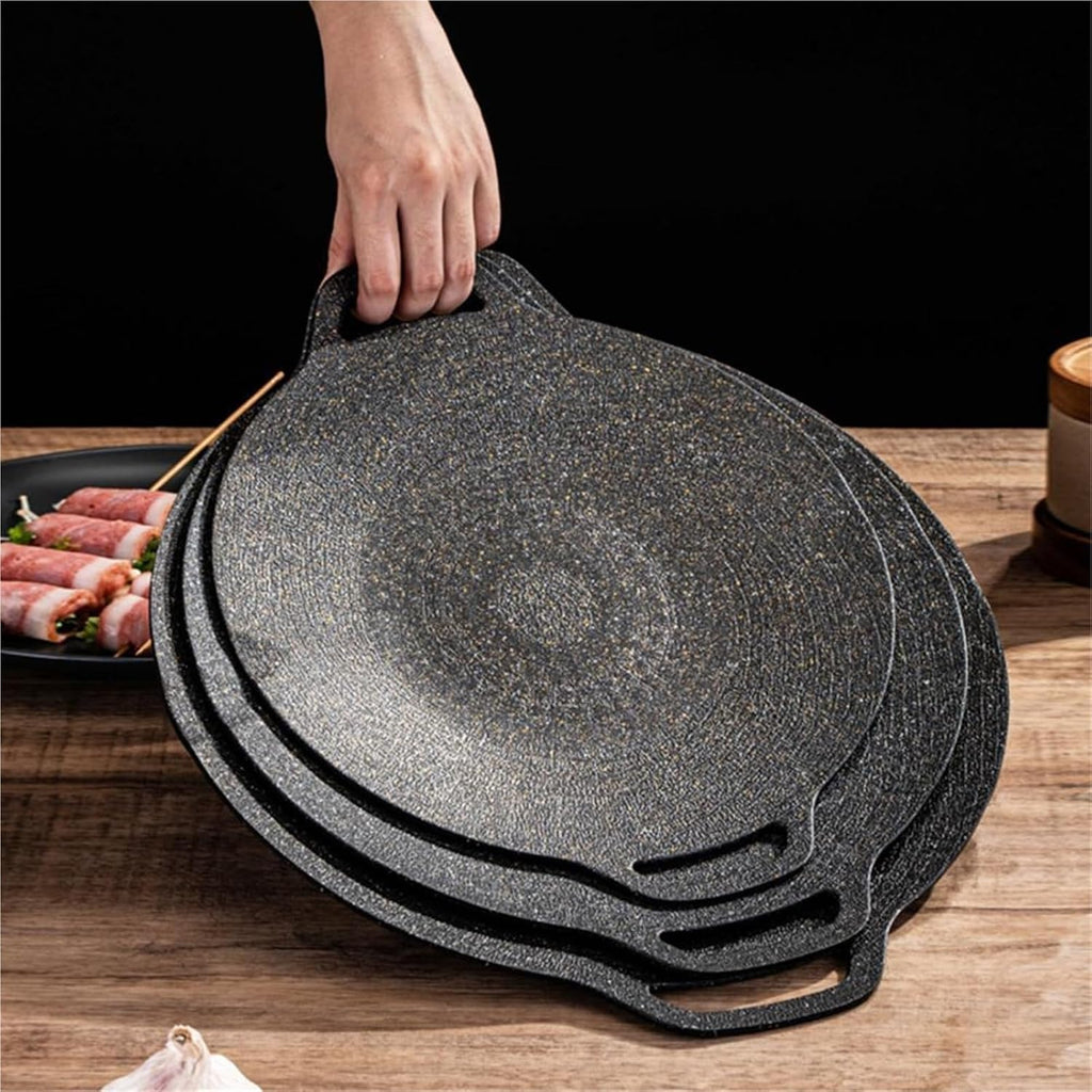 Cast Iron Barbecue Tray Bbq Grill Pan for Indoor Cooking Camping Non-stick Round Baking with for Home for Outdoor Camping(L-36x18 x 3 cm)