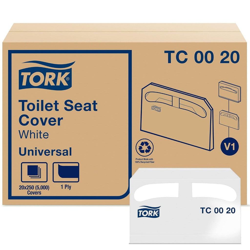 Tork Toilet Seat Cover White V1, Universal, 1/2 Fold, 20 x 250 Covers, TC0020