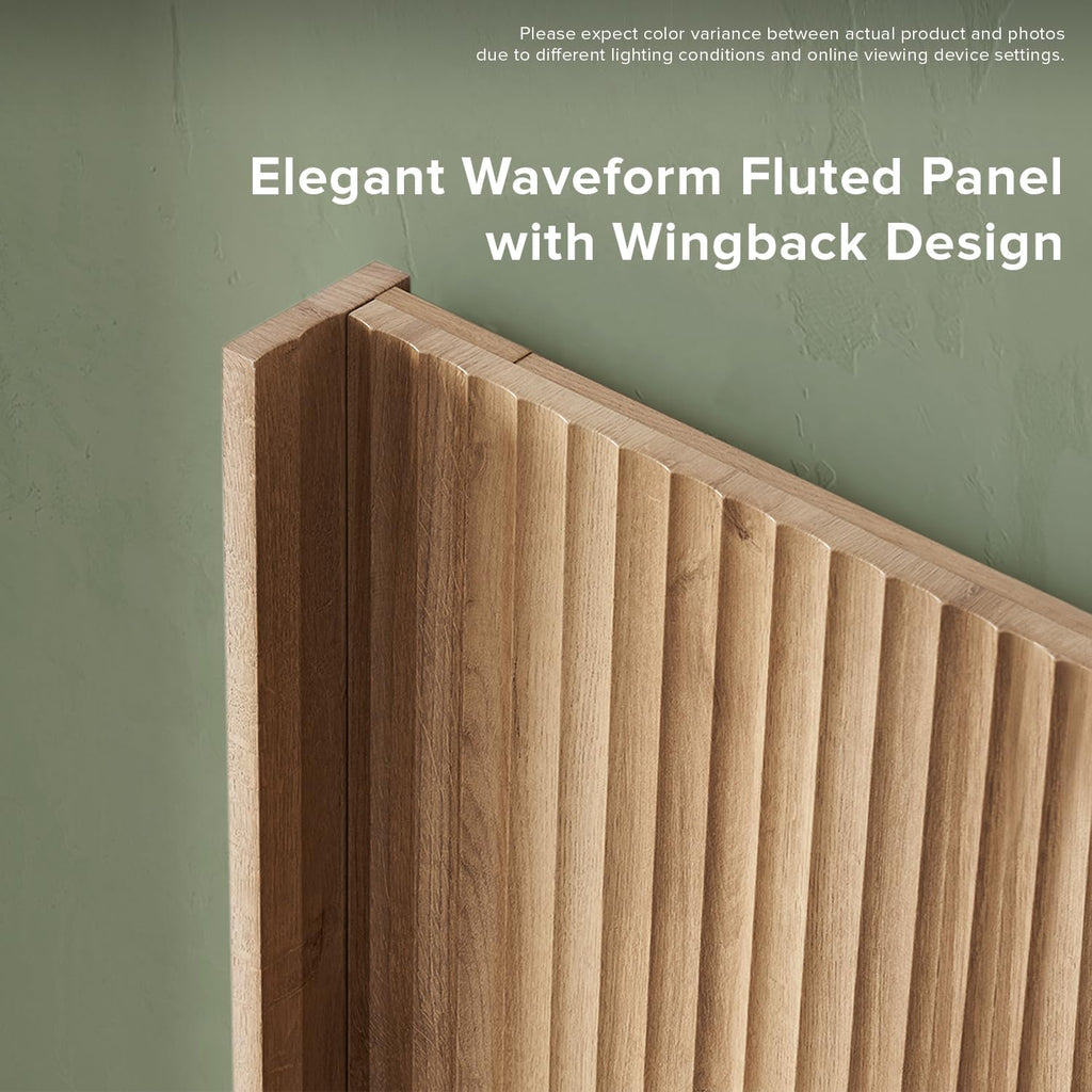 mopio Brooklyn Fluted Panel Wingback Headboard 62.4' - Wall Mount Headboard for Queen Bed, Modern Farmhouse Bedroom Decor, 4-Panel Assembly (Golden Oak, Queen)